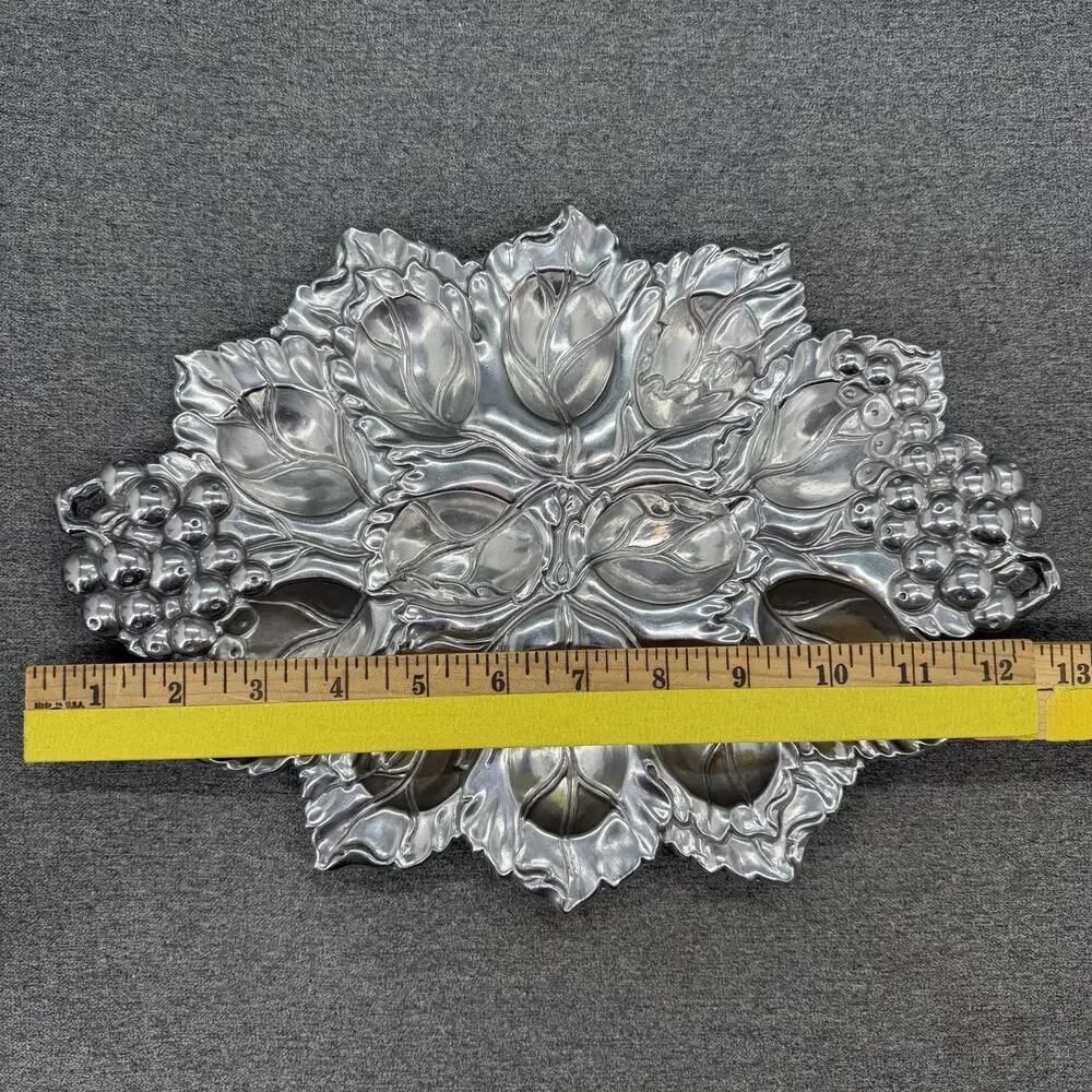 Arthur Court Deviled Egg Platter Serving Tray Silver Tone Grape Vineyard Pattern